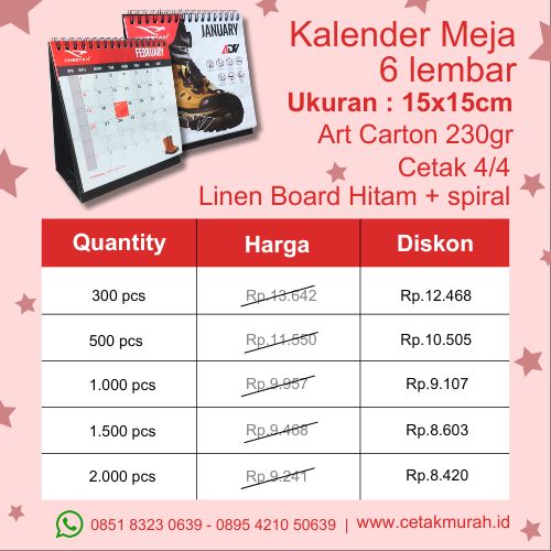 Kalender Meja 6 Lembar